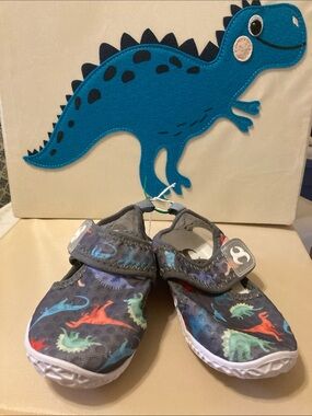 Kids Gray Dinosaur Water Shoes - Comfortable Slip-On
